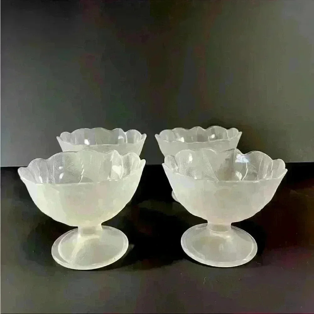 Set Of 4 Hoya Japan Textured Frosted Sherbet Ice Cream Bowls